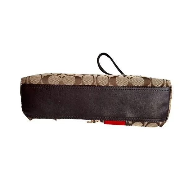 Coach Hampton Signature Jacquard Shoulder Bag Brown Red Suede Stripe Y2K Vintage - Picture 12 of 16